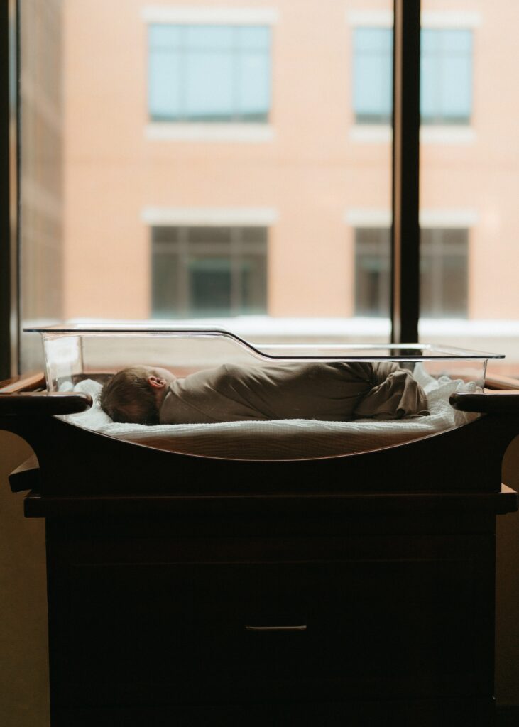 newborn in bassinet at atrium medical center in dayton, ohio