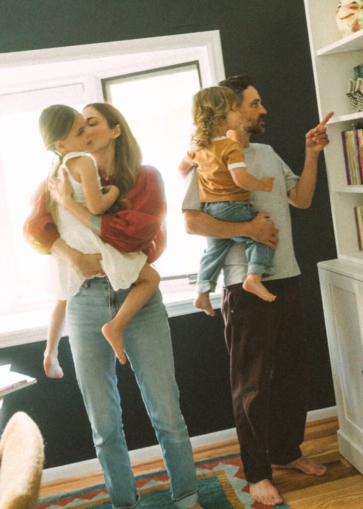family of four in their cincinnati home during their photo session with cincinnati lifestyle photographer 